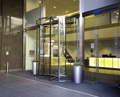 All glass automatic revolving door in London