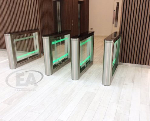 EA Swing Lane Speed Gates installed at an office reception