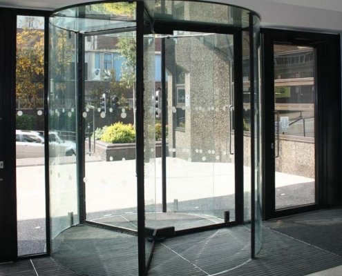 A Glass Revolving Door made in the UK by EA Group