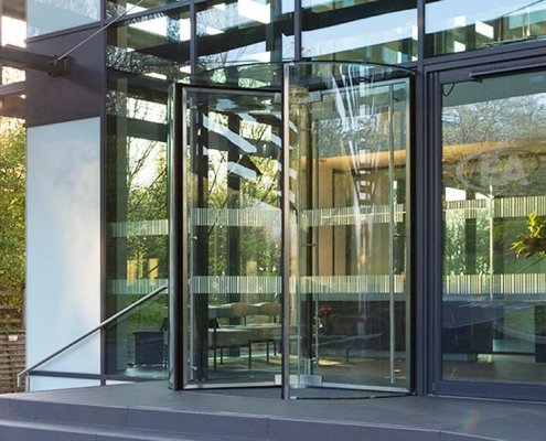 All Glass Revolving Door made in the UK by EA Group